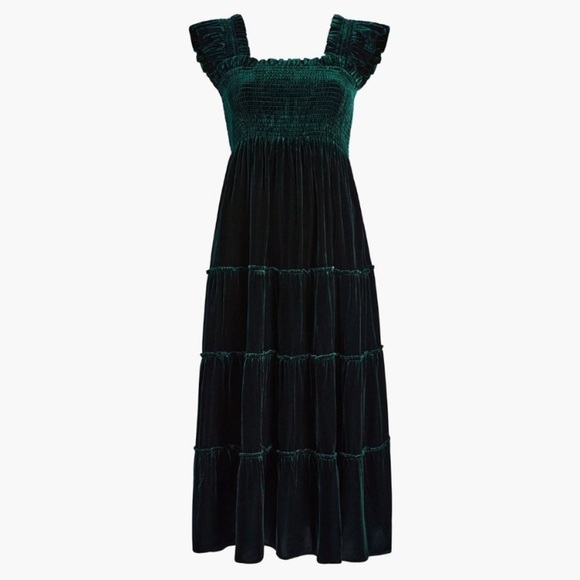 Hill House Dresses & Skirts - Hill House Ellie Nap Velvet Smocked Tiered Midi Maxi Dress Holiday Emerald Green